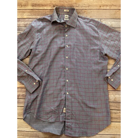 Peter Millar Button Up Shirt Men XL 17 Blue Purple Plaid Long Sleeve Nanoluxe - Picture 1 of 6